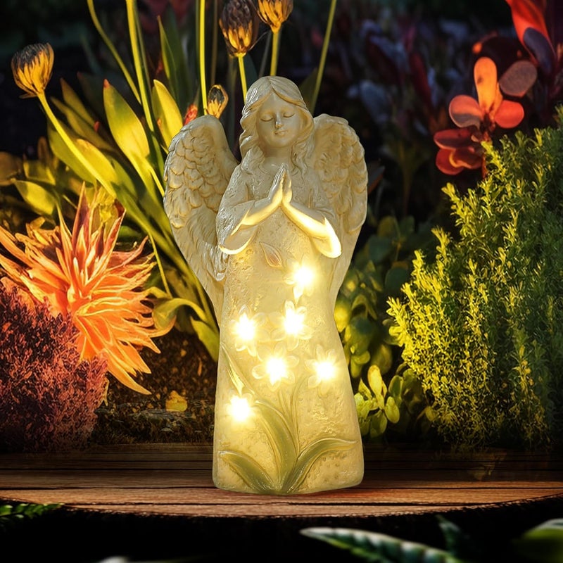 Roundot Store Garden Angel Statues Outdoor Decor 9.6 inches 6 LED Lights Solar Outdoor Sculptures for Outside Yard Art Patio Balcony Front Lawn Ornaments Gifts for Mom Grandma Women - Image 1